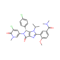 COc1ccc(C(=O)N(C)C)cc1-c1nc2c(n1C(C)C)[C@@H](c1ccc(Cl)cc1)N(c1cc(Cl)c(=O)n(C)c1)C2=O ZINC000169705493