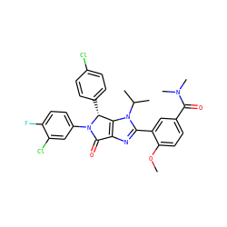 COc1ccc(C(=O)N(C)C)cc1-c1nc2c(n1C(C)C)[C@@H](c1ccc(Cl)cc1)N(c1ccc(F)c(Cl)c1)C2=O ZINC000169705709