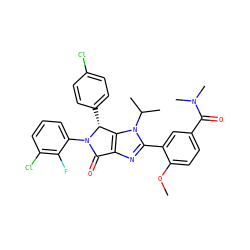 COc1ccc(C(=O)N(C)C)cc1-c1nc2c(n1C(C)C)[C@@H](c1ccc(Cl)cc1)N(c1cccc(Cl)c1F)C2=O ZINC000169705497