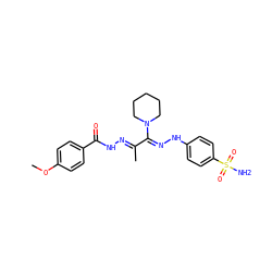 COc1ccc(C(=O)N/N=C(C)/C(=N/Nc2ccc(S(N)(=O)=O)cc2)N2CCCCC2)cc1 ZINC000103230481