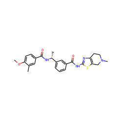 COc1ccc(C(=O)N[C@H](C)c2cccc(C(=O)Nc3nc4c(s3)CN(C)CC4)c2)cc1C ZINC000200018610