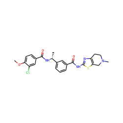 COc1ccc(C(=O)N[C@H](C)c2cccc(C(=O)Nc3nc4c(s3)CN(C)CC4)c2)cc1Cl ZINC000209256005