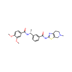 COc1ccc(C(=O)N[C@H](C)c2cccc(C(=O)Nc3nc4c(s3)CN(C)CC4)c2)cc1OC ZINC000141659100