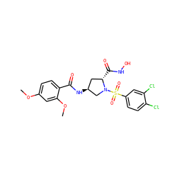 COc1ccc(C(=O)N[C@H]2C[C@H](C(=O)NO)N(S(=O)(=O)c3ccc(Cl)c(Cl)c3)C2)c(OC)c1 ZINC000084687102