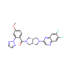 COc1ccc(C(=O)N2C[C@@H]3CN(c4cnc5cc(F)c(F)cc5n4)C[C@@H]3C2)c(-n2nccn2)c1 ZINC000167202671