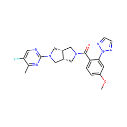 COc1ccc(C(=O)N2C[C@@H]3CN(c4ncc(F)c(C)n4)C[C@@H]3C2)c(-n2nccn2)c1 ZINC000116825291