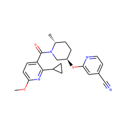 COc1ccc(C(=O)N2C[C@H](Oc3cc(C#N)ccn3)CC[C@H]2C)c(C2CC2)n1 ZINC000096167295