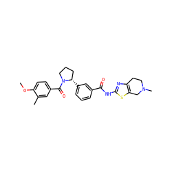 COc1ccc(C(=O)N2CCC[C@@H]2c2cccc(C(=O)Nc3nc4c(s3)CN(C)CC4)c2)cc1C ZINC000199984540