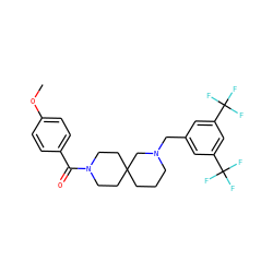 COc1ccc(C(=O)N2CCC3(CCCN(Cc4cc(C(F)(F)F)cc(C(F)(F)F)c4)C3)CC2)cc1 ZINC000004238012