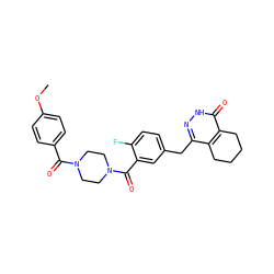 COc1ccc(C(=O)N2CCN(C(=O)c3cc(Cc4n[nH]c(=O)c5c4CCCC5)ccc3F)CC2)cc1 ZINC000148942734