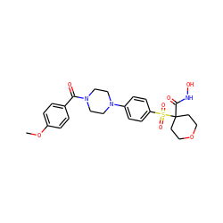 COc1ccc(C(=O)N2CCN(c3ccc(S(=O)(=O)C4(C(=O)NO)CCOCC4)cc3)CC2)cc1 ZINC000071341728