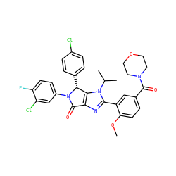 COc1ccc(C(=O)N2CCOCC2)cc1-c1nc2c(n1C(C)C)[C@@H](c1ccc(Cl)cc1)N(c1ccc(F)c(Cl)c1)C2=O ZINC000169705705