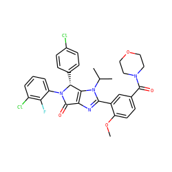 COc1ccc(C(=O)N2CCOCC2)cc1-c1nc2c(n1C(C)C)[C@@H](c1ccc(Cl)cc1)N(c1cccc(Cl)c1F)C2=O ZINC000169705495