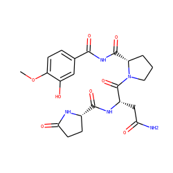 COc1ccc(C(=O)NC(=O)[C@@H]2CCCN2C(=O)[C@H](CC(N)=O)NC(=O)[C@@H]2CCC(=O)N2)cc1O ZINC001772630180