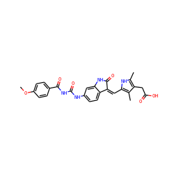 COc1ccc(C(=O)NC(=O)Nc2ccc3c(c2)NC(=O)/C3=C\c2[nH]c(C)c(CC(=O)O)c2C)cc1 ZINC000205825205