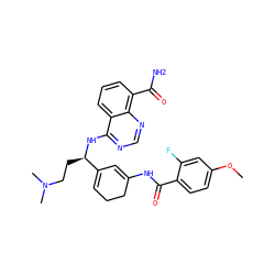 COc1ccc(C(=O)NC2=CC([C@@H](CCN(C)C)Nc3ncnc4c(C(N)=O)cccc34)=CCC2)c(F)c1 ZINC000166970263