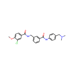 COc1ccc(C(=O)NCc2cccc(C(=O)Nc3ccc(CN(C)C)cc3)c2)cc1Cl ZINC000045353262