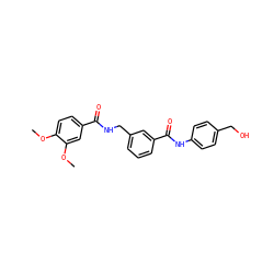 COc1ccc(C(=O)NCc2cccc(C(=O)Nc3ccc(CO)cc3)c2)cc1OC ZINC000045389359
