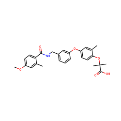 COc1ccc(C(=O)NCc2cccc(Oc3ccc(OC(C)(C)C(=O)O)c(C)c3)c2)c(C)c1 ZINC000028825471