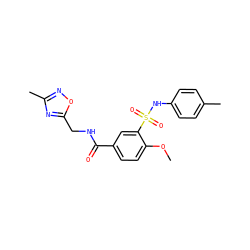 COc1ccc(C(=O)NCc2nc(C)no2)cc1S(=O)(=O)Nc1ccc(C)cc1 ZINC000591149430