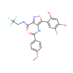 COc1ccc(C(=O)Nc2c(C(=O)NCC(F)(F)F)noc2-c2cc(Cl)c(O)cc2O)cc1 ZINC000073223614