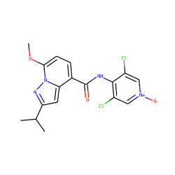 COc1ccc(C(=O)Nc2c(Cl)c[n+]([O-])cc2Cl)c2cc(C(C)C)nn12 ZINC000096933392