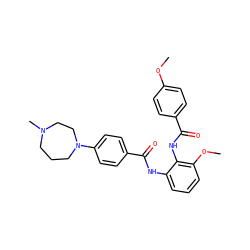 COc1ccc(C(=O)Nc2c(NC(=O)c3ccc(N4CCCN(C)CC4)cc3)cccc2OC)cc1 ZINC000073196134