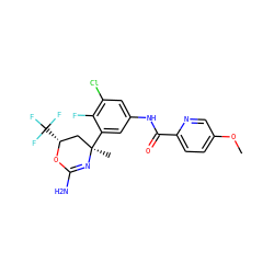 COc1ccc(C(=O)Nc2cc(Cl)c(F)c([C@]3(C)C[C@@H](C(F)(F)F)OC(N)=N3)c2)nc1 ZINC000223527930