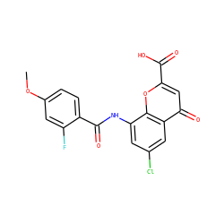 COc1ccc(C(=O)Nc2cc(Cl)cc3c(=O)cc(C(=O)O)oc23)c(F)c1 ZINC000096283752