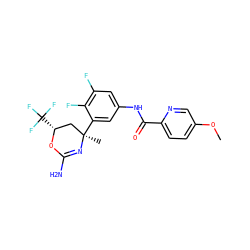 COc1ccc(C(=O)Nc2cc(F)c(F)c([C@]3(C)C[C@@H](C(F)(F)F)OC(N)=N3)c2)nc1 ZINC000223569682