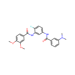 COc1ccc(C(=O)Nc2cc(NC(=O)c3cccc(N(C)C)c3)ccc2F)cc1OC ZINC000028392378
