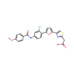 COc1ccc(C(=O)Nc2ccc(-c3ccc(-c4csc(CC(=O)O)n4)o3)c(Cl)c2)cc1 ZINC000028521030