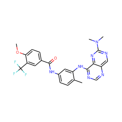 COc1ccc(C(=O)Nc2ccc(C)c(Nc3ncnc4cnc(N(C)C)nc34)c2)cc1C(F)(F)F ZINC000166184704