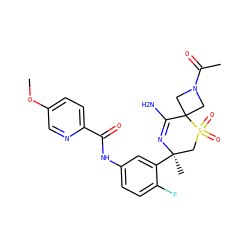 COc1ccc(C(=O)Nc2ccc(F)c([C@]3(C)CS(=O)(=O)C4(CN(C(C)=O)C4)C(N)=N3)c2)nc1 ZINC000214162208