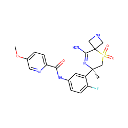 COc1ccc(C(=O)Nc2ccc(F)c([C@]3(C)CS(=O)(=O)C4(CNC4)C(N)=N3)c2)nc1 ZINC000214162050