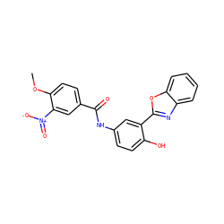 COc1ccc(C(=O)Nc2ccc(O)c(-c3nc4ccccc4o3)c2)cc1[N+](=O)[O-] ZINC000001208460