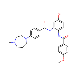 COc1ccc(C(=O)Nc2ccc(O)cc2NC(=O)c2ccc(N3CCCN(C)CC3)cc2)cc1 ZINC000073158446