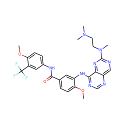 COc1ccc(C(=O)Nc2ccc(OC)c(C(F)(F)F)c2)cc1Nc1ncnc2cnc(N(C)CCN(C)C)nc12 ZINC000148067453