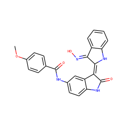 COc1ccc(C(=O)Nc2ccc3c(c2)/C(=C2/Nc4ccccc4/C2=N\O)C(=O)N3)cc1 ZINC000653856855