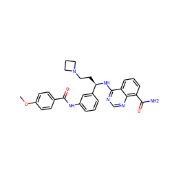 COc1ccc(C(=O)Nc2cccc([C@@H](CCN3CCC3)Nc3ncnc4c(C(N)=O)cccc34)c2)cc1 ZINC000114350235