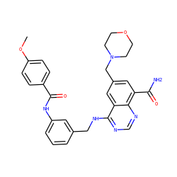 COc1ccc(C(=O)Nc2cccc(CNc3ncnc4c(C(N)=O)cc(CN5CCOCC5)cc34)c2)cc1 ZINC000114345985