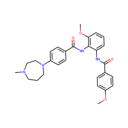 COc1ccc(C(=O)Nc2cccc(OC)c2NC(=O)c2ccc(N3CCCN(C)CC3)cc2)cc1 ZINC000073196131