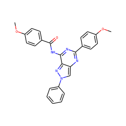 COc1ccc(C(=O)Nc2nc(-c3ccc(OC)cc3)nc3cn(-c4ccccc4)nc23)cc1 ZINC000653777816