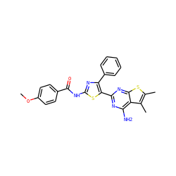 COc1ccc(C(=O)Nc2nc(-c3ccccc3)c(-c3nc(N)c4c(C)c(C)sc4n3)s2)cc1 ZINC000096927347