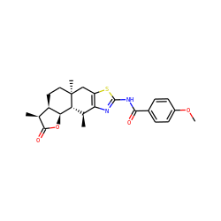 COc1ccc(C(=O)Nc2nc3c(s2)C[C@]2(C)CC[C@@H]4[C@H](C)C(=O)O[C@@H]4[C@H]2[C@@H]3C)cc1 ZINC000261097598