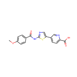COc1ccc(C(=O)Nc2ncc(-c3ccc(C(=O)O)nc3)s2)cc1 ZINC000653688546