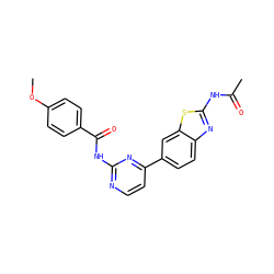 COc1ccc(C(=O)Nc2nccc(-c3ccc4nc(NC(C)=O)sc4c3)n2)cc1 ZINC000071296595