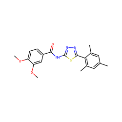 COc1ccc(C(=O)Nc2nnc(-c3c(C)cc(C)cc3C)s2)cc1OC ZINC000043023732