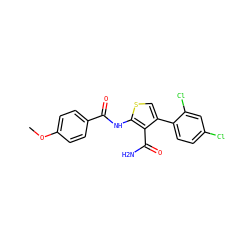 COc1ccc(C(=O)Nc2scc(-c3ccc(Cl)cc3Cl)c2C(N)=O)cc1 ZINC000000649577