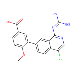 COc1ccc(C(=O)O)cc1-c1ccc2c(Cl)cnc(N=C(N)N)c2c1 ZINC000026965135